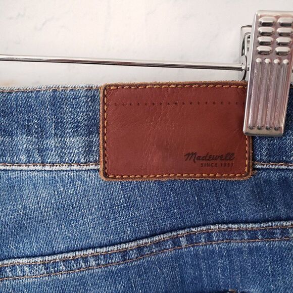 Madewell Slim Boyjean Size 27 Patches Distressed Dark Wash Denim Cotton Blend - Picture 7 of 9